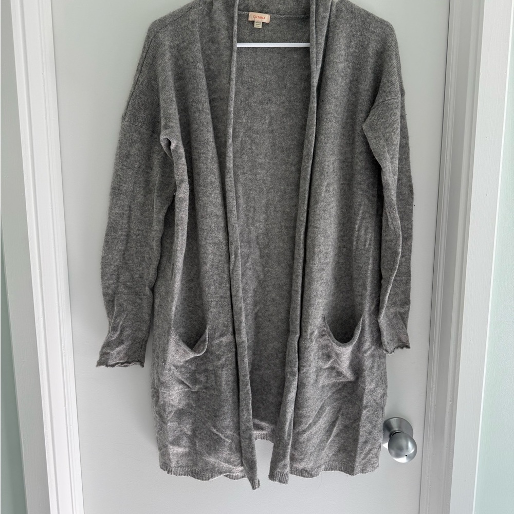 Cuyana Light Grey Open-Front Cashmere Long Cardigan
